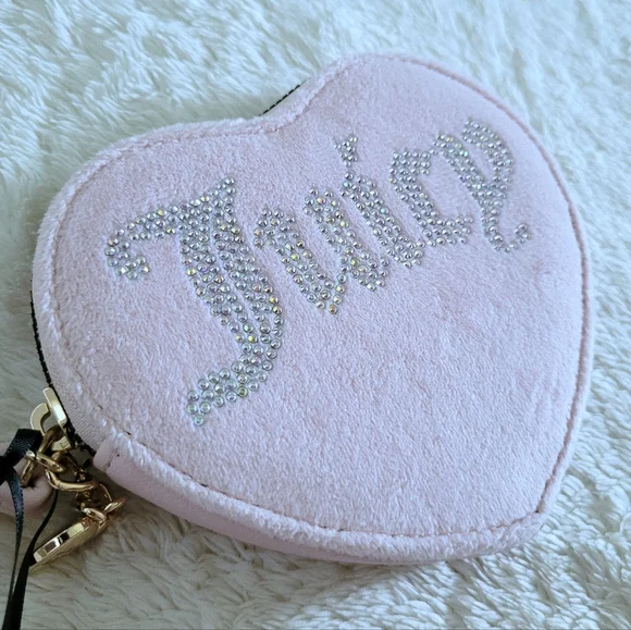 Juicy🍊 Couture Pink Clay Velour Heart🩷 Zip Around Coin Purse - NWT - Picture 14 of 16